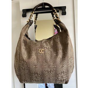 Just Cavalli Brown Canvas Shoulder Handbag